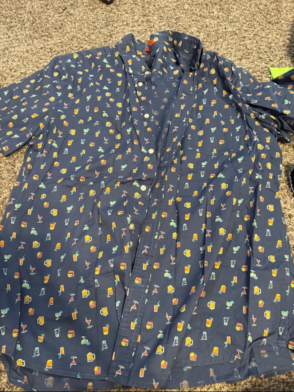 St. John's Bay Navy Short-Sleeve Cocktail Print Button-Down Shirt